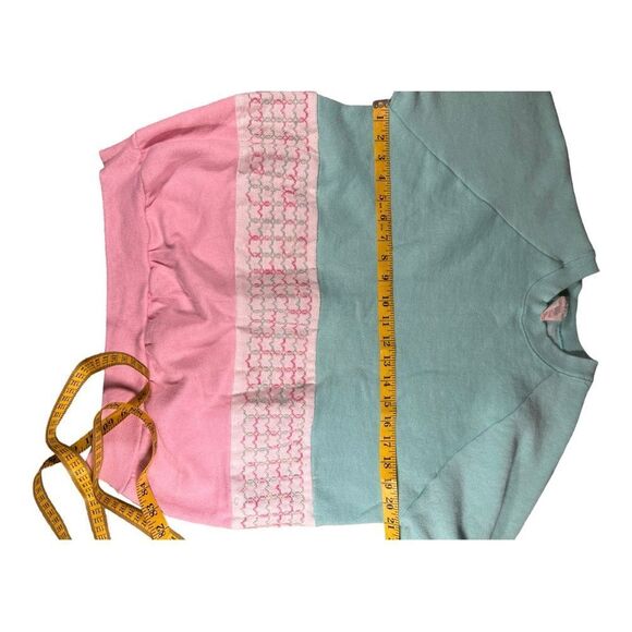 Vintage 90s crewneck sweater dopamine colorblock embroidered large pink - Picture 9 of 11